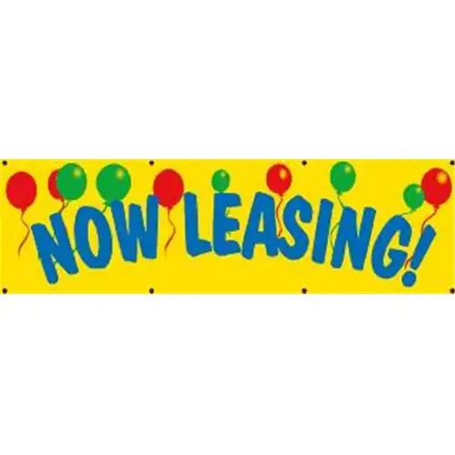 Horizontal Now Leasing Banner, Balloons, 10 ft X 3 ft Horizontal Now Leasing Banner, Balloons, 10 ft X 3 ft