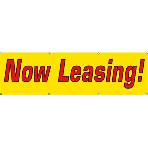 Horizontal Now Leasing Banner, Bright Yellow, 10 ft X 3 ft Horizontal Now Leasing Banner, Bright Yellow, 10 ft X 3 ft