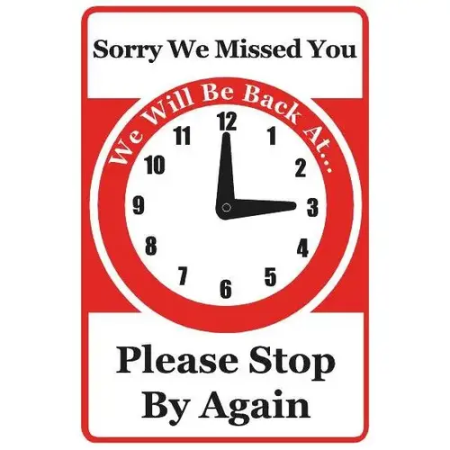 Two Sided Clock In Vinyl We'Re Here To Serve You 12x18" Two Sided Clock In Vinyl We'Re Here To Serve You 12x18"