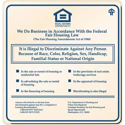 Equal Housing Sign, Blue On Ivory, 12-1/4 X 12-3/4 Equal Housing Sign, Blue On Ivory, 12-1/4 X 12-3/4
