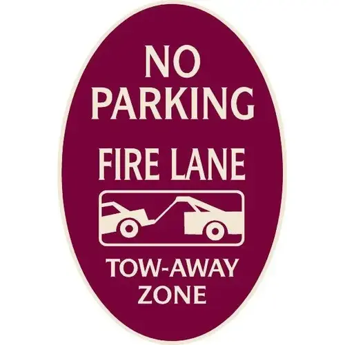 No Parking Oval Designer Sign, Ivory On Burgundy, 12 X 18 No Parking Oval Designer Sign, Ivory On Burgundy, 12 X 18