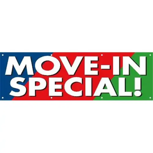 Horizontal Move In Special Banner, Blue/Red/Green, 10 ft X 3 ft Horizontal Move In Special Banner, Blue/Red/Green, 10 ft X 3 ft