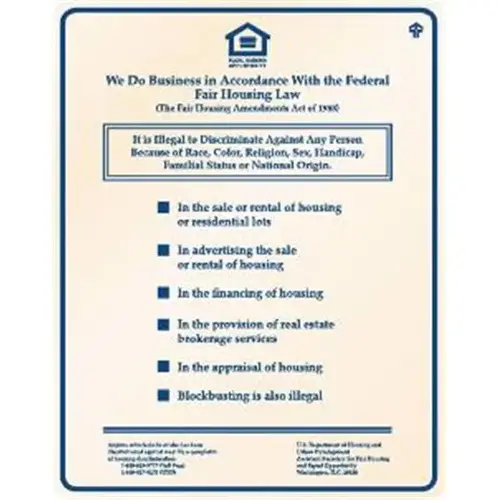 Fair Housing Sign, Blue On Ivory, 11 X 14 Fair Housing Sign, Blue On Ivory, 11 X 14