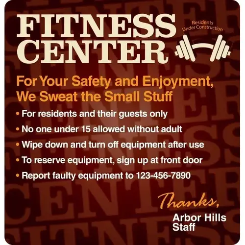 Semi-Custom Coordinated Fitness Center Interior Sign Brown, 12-1/4 X 12-3/4 Semi-Custom Coordinated Fitness Center Interior Sign Brown, 12-1/4 X 12-3/4