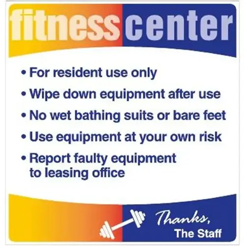 Coordinated Fitness Center Interior Sign, Orange/Blue, 12-1/4 X 12-3/4 Coordinated Fitness Center Interior Sign, Orange/Blue, 12-1/4 X 12-3/4
