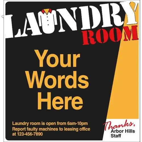Semi-Custom Coordinated Laundry Sign, Black/Yellow/Red, 12-1/4 X 12-3/4 Semi-Custom Coordinated Laundry Sign, Black/Yellow/Red, 12-1/4 X 12-3/4