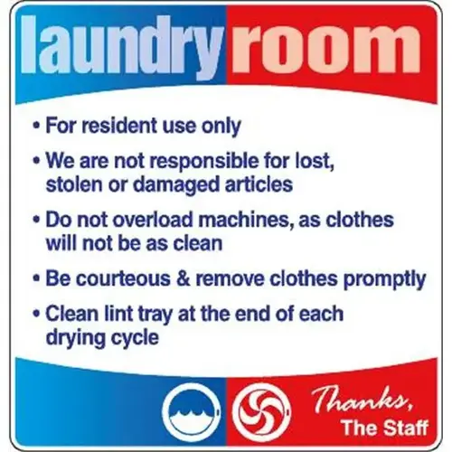 Coordinated Laundry Interior Sign, Red/Blue, 12-1/4 X 12-3/4 Coordinated Laundry Interior Sign, Red/Blue, 12-1/4 X 12-3/4