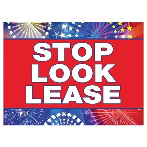 Coroplast Stop! Look! Lease! Amenity Sign, Celebration, 24 X 18 Coroplast Stop! Look! Lease! Amenity Sign, Celebration, 24 X 18