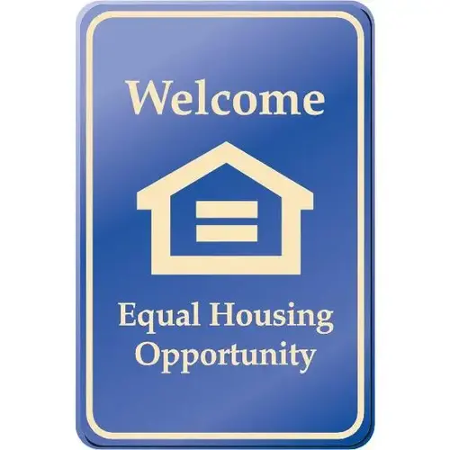 Welcome Equal Housing Interior Sign, Ivory On Blue, 6 X 9 Welcome Equal Housing Interior Sign, Ivory On Blue, 6 X 9