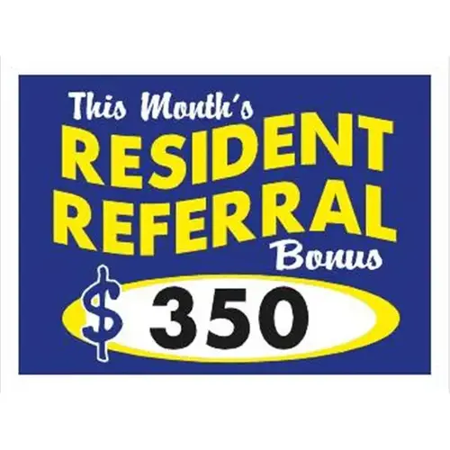 Resident Referral Bonus Sign, Blue And Yellow Resident Referral Bonus Sign, Blue And Yellow