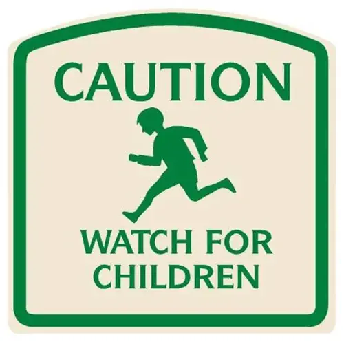 Caution Watch For Children Sign, Green On Ivory, Non-Reflective, 16 X 16 Caution Watch For Children Sign, Green On Ivory, Non-Reflective, 16 X 16