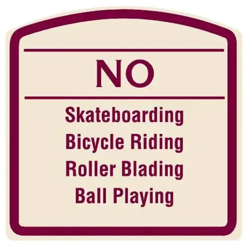 No Skateboarding Sign, Burgundy On Ivory, Non-Reflective, 16 X 16 No Skateboarding Sign, Burgundy On Ivory, Non-Reflective, 16 X 16