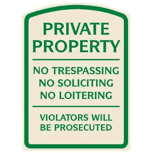 Private Property Designer Sign, Green On Ivory, Non-Reflective, 16 X 22 Private Property Designer Sign, Green On Ivory, Non-Reflective, 16 X 22