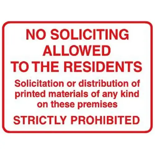 No Soliciting/Residents Sign, Reflective, 24 X 18 No Soliciting/Residents Sign, Reflective, 24 X 18