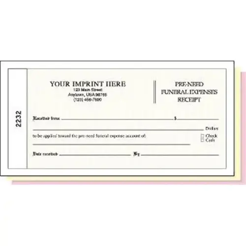Pre-Need Funeral Expenses Receipt Book, Use With #292948 Pre-Need Funeral Expenses Receipt Book, Use With #292948