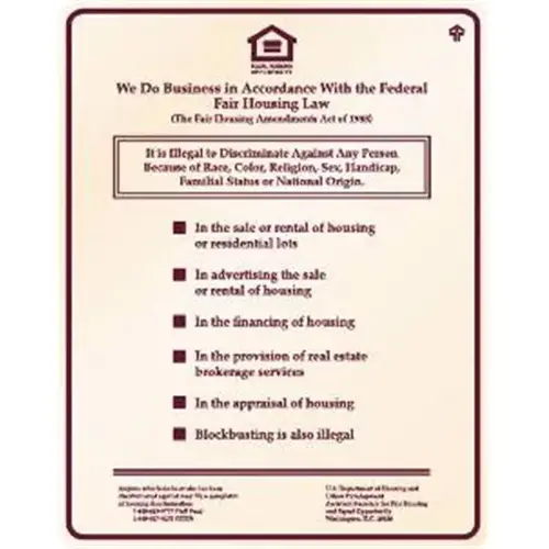 Fair Housing Sign, Burgundy On Ivory, 11 X 14 Fair Housing Sign, Burgundy On Ivory, 11 X 14