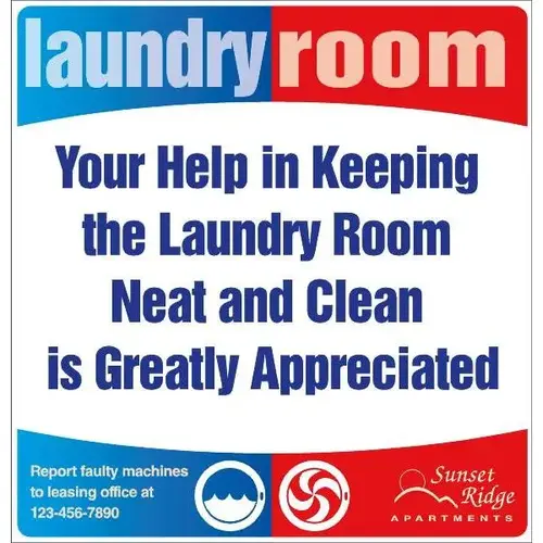 Semi-Custom Coordinated Laundry Interior Sign, Red/Blue, 12-1/4 X 12-3/4 Semi-Custom Coordinated Laundry Interior Sign, Red/Blue, 12-1/4 X 12-3/4