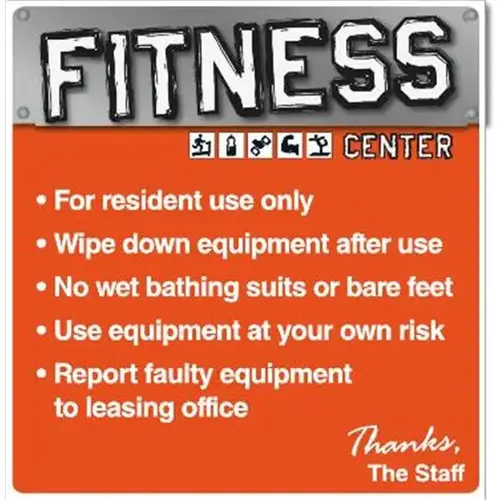 Coordinated Fitness Center Interior Sign, Orange/Gray, 12-1/4 X 12-3/4 Coordinated Fitness Center Interior Sign, Orange/Gray, 12-1/4 X 12-3/4
