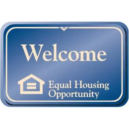 Welcome Equal Housing Desk Sign, Ivory On Blue, 9 X 6 Welcome Equal Housing Desk Sign, Ivory On Blue, 9 X 6
