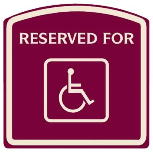 Reserved For/Handicapped Symbol Designer Sign, Ivory On Burgundy, 16 X 16 Reserved For/Handicapped Symbol Designer Sign, Ivory On Burgundy, 16 X 16