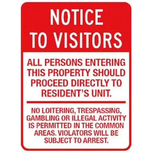 Notice To Visitors Sign, Red Non-Reflective, 18 X 24" Notice To Visitors Sign, Red Non-Reflective, 18 X 24"