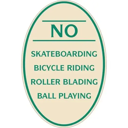 No Skateboarding Oval Designer Sign, Green On Ivory, 12 X 18 No Skateboarding Oval Designer Sign, Green On Ivory, 12 X 18