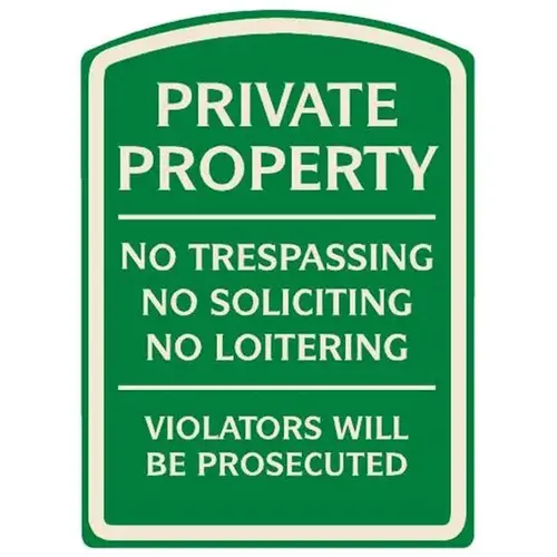 Private Property Designer Sign, Ivory On Green, Non-Reflective, 16 X 22 Private Property Designer Sign, Ivory On Green, Non-Reflective, 16 X 22