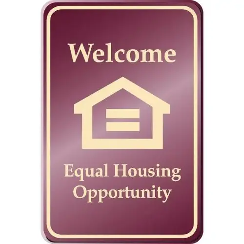 Welcome Equal Housing Interior Sign, Ivory On Burgundy, 6 X 9 Welcome Equal Housing Interior Sign, Ivory On Burgundy, 6 X 9