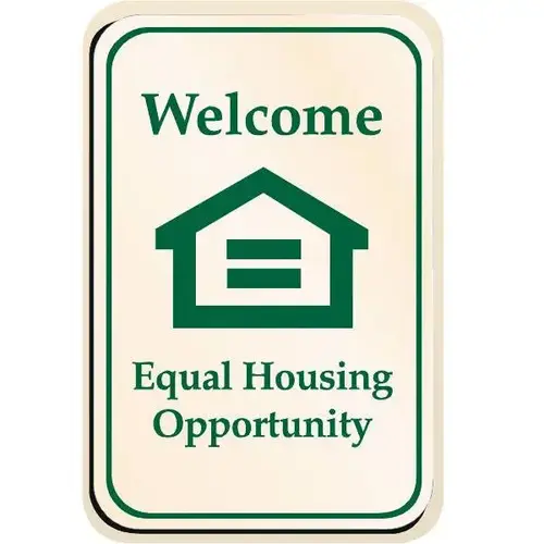 Welcome Equal Housing Interior Sign, Green On Ivory, 6 X 9 Welcome Equal Housing Interior Sign, Green On Ivory, 6 X 9