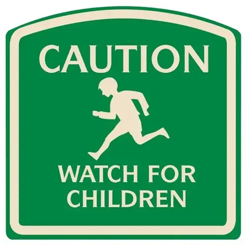 Caution Watch For Children Sign, Ivory On Green, Non-Reflective, 16 X 16 Caution Watch For Children Sign, Ivory On Green, Non-Reflective, 16 X 16