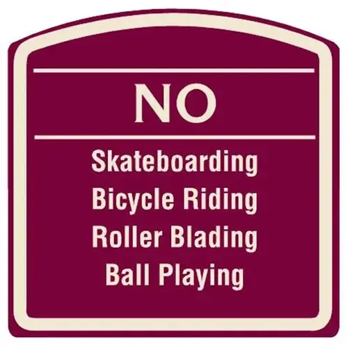 No Skateboarding Sign, Ivory On Burgundy, Non-Reflective, 16 X 16 No Skateboarding Sign, Ivory On Burgundy, Non-Reflective, 16 X 16