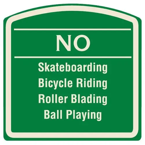 No Skateboarding Sign, Ivory On Green, Non-Reflective, 16 X 16 No Skateboarding Sign, Ivory On Green, Non-Reflective, 16 X 16