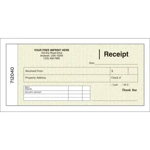 2-Part Rent Receipt Book, Security Gold Ochre, 7-5/8 X 3-5/8 2-Part Rent Receipt Book, Security Gold Ochre, 7-5/8 X 3-5/8