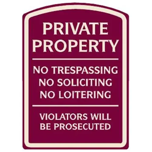 Private Property Designer Sign, Ivory On Burgundy, Non-Reflective, 16 X 22 Private Property Designer Sign, Ivory On Burgundy, Non-Reflective, 16 X 22
