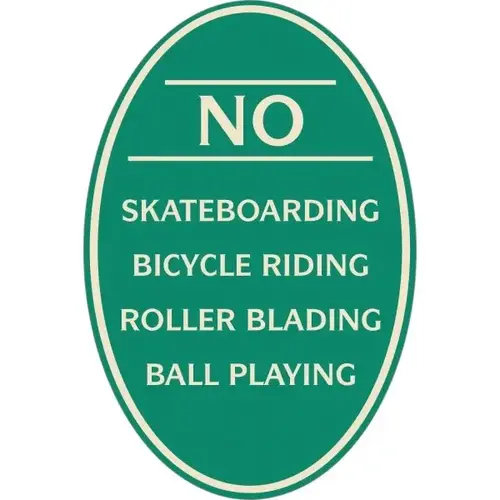 No Skateboarding Oval Designer Sign, Ivory On Green, 12 X 18 No Skateboarding Oval Designer Sign, Ivory On Green, 12 X 18