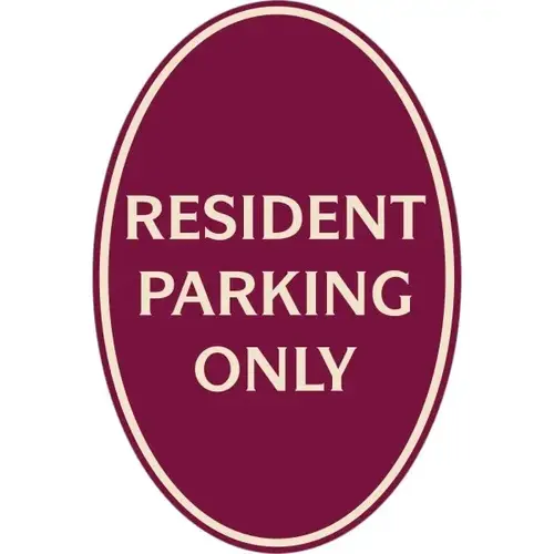 Resident Parking Oval Designer Sign, Ivory On Burgundy, 12 X 18 Resident Parking Oval Designer Sign, Ivory On Burgundy, 12 X 18