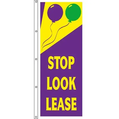 Vertical Stop! Look! Lease! Flag, Festive, 3 ft X 8 ft Vertical Stop! Look! Lease! Flag, Festive, 3 ft X 8 ft