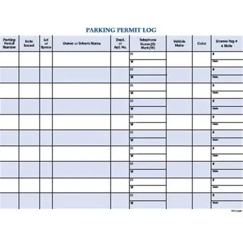 Parking Permit Log Book, Large Parking Permit Log Book, Large