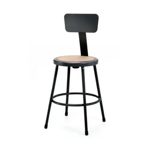 24 Inch Heavy Duty Steel Stool With Backrest, Black 24 Inch Heavy Duty Steel Stool With Backrest, Black