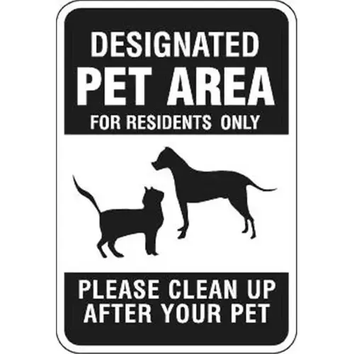 Designated Pet Area For Residents Sign, Black, Non-Reflective, 12 X 18 Designated Pet Area For Residents Sign, Black, Non-Reflective, 12 X 18