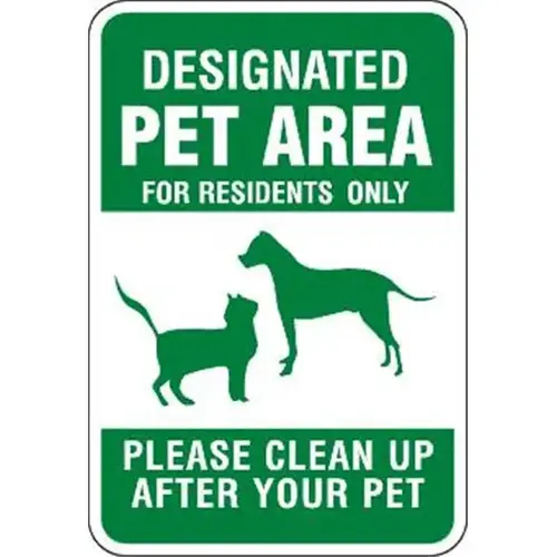 Designated Pet Area For Residents Sign, Non-Reflective, 12 X 18 Designated Pet Area For Residents Sign, Non-Reflective, 12 X 18