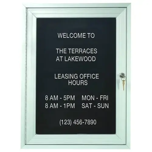 Enclosed Single Door Outdoor Directory Board, Lock, Wall Mount, Aluminum, 24x36" Enclosed Single Door Outdoor Directory Board, Lock, Wall Mount, Aluminum, 24x36"