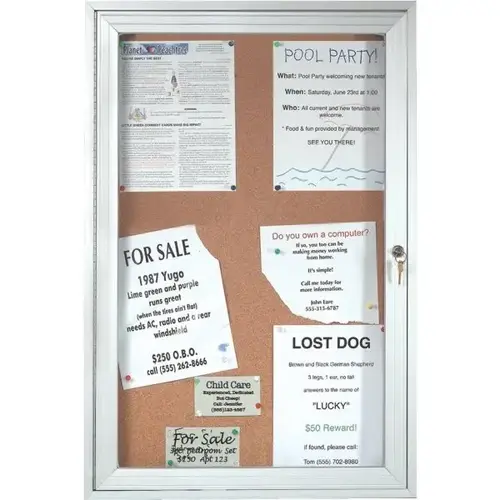 Enclosed Outdoor Cork Bulletin Board With Lock, Aluminum, 18" X 24" Stock Enclosed Outdoor Cork Bulletin Board With Lock, Aluminum, 18" X 24" Stock