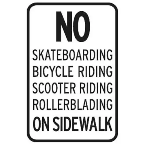 No Skateboarding On Sidewalk Sign, Reflective, 12 X 18 No Skateboarding On Sidewalk Sign, Reflective, 12 X 18