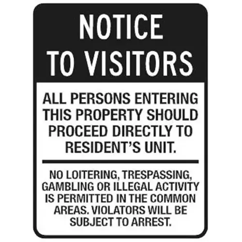 Notice To Visitors Sign, Black Reflective, 18 X 24 Notice To Visitors Sign, Black Reflective, 18 X 24