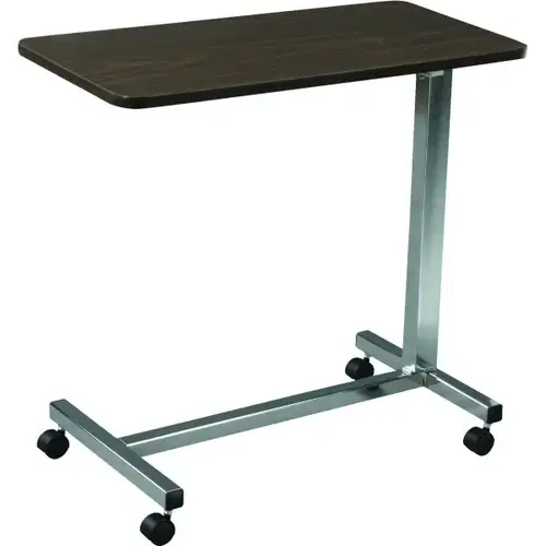 Non-Tilt Overbed Table, Chrome-Plated Frame, Walnut 30" X 15" Top, H-Base Non-Tilt Overbed Table, Chrome-Plated Frame, Walnut 30" X 15" Top, H-Base