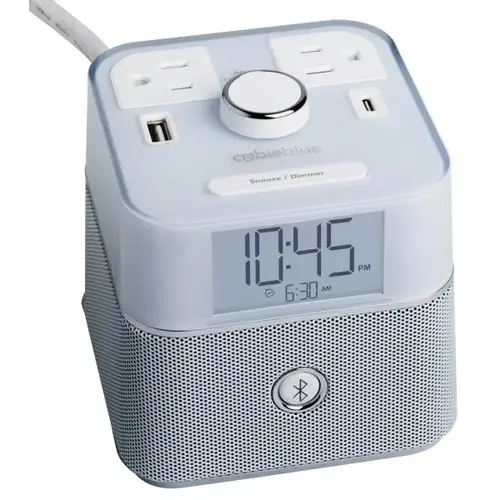 Cubieblue 2.0 White Alarm Clock With Bt, 2 Power Outlets And 2 Usb Cubieblue 2.0 White Alarm Clock With Bt, 2 Power Outlets And 2 Usb