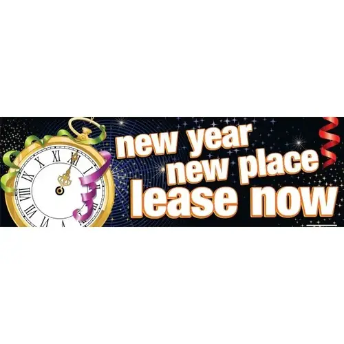Seasonal Banner, New Year/New Place, 10 ft X 3 ft Seasonal Banner, New Year/New Place, 10 ft X 3 ft