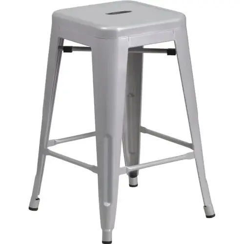 24" Backless Silver Metal Counter Height Stool 24" Backless Silver Metal Counter Height Stool