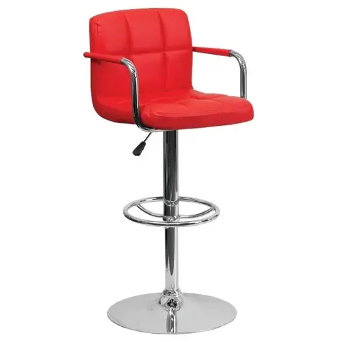 Red Quilted Vinyl Adjustable Height Bar Stool With Arms And Chrome Base Red Quilted Vinyl Adjustable Height Bar Stool With Arms And Chrome Base